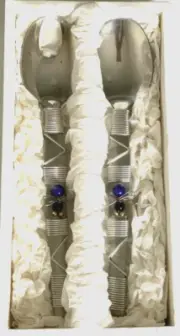 2 pc Salad Serving Set Embellished Stainless Beaded & Wire Wrapped Fork & Spoon