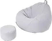 EdNey Bean Bag Chair Cover W/Footstool Cover, Storage Soft Toy No Filling Lazy Sofa Beanbag Stuffed Animal Chair Cover, Cotton Living Room Bean Bag Cover,Gray,110 * 130cm