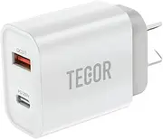 20W Dual Port USB Fast Charger USB-C & USB-A Power Adapter PD QC 3.0 Wall Charger Tecor