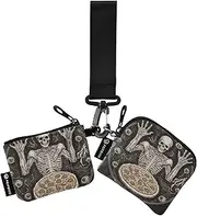 [XYMZR] Mini Zip Around Wristlet keychain Wallet Skeleton Pizza Funny for Women Personalized Pattern Detachable Dual Pouch Wristlet Portable Wallet Phone Coin Purse, Multi-colored, One Size