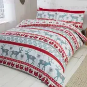 SCANDI CHRISTMAS RED DUVET COVER SET 100% NATURAL BRUSHED COTTON DOUBLE