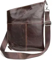 [OmobY] Leather Chest Bag Messenger Bag Men Shoulder Bag Crossbody Pack Satchel for School Work Multiple Pockets