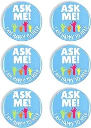 [Mad Mags] Bulk Ask Me Anything Buttons, Volunteer Badge, Teacher, and Customer Service Employee Pins, 3 inches (Pack of 6), 3 Inches, Plastic, no gemstone
