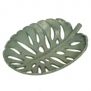 12 Inch Cast Iron Verdigris Tropical Leaf Decorative Bowl Serving Tray