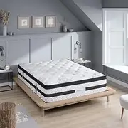 Dreamz Queen Spring Mattress Knitted Fabric, with 5-Zone Pocket Springs, HD Foam, Memory Egg Crate Foam Euro Top Medium Coil Bedding, Breathable Top, 35CM Thickness, 15Yrs Warranty, White