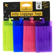 4PK Milleni Travel Luggage Tags Flexible Loop Strap Address Name Lable - Jelly