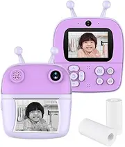 Instant Print Camera Camera 1080P Digital Camera Dual Lens 2.4 Inch IPS Screen Built-in Battery Picture Frames with Thermal Printing Paper Birthday Festival 3+ Year Old Children Boys Girls Purple