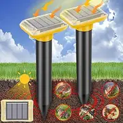 Ultrasonic Mole Repellent Outdoor, Solar-Powered Gopher Mole Repellent for Lawn, Waterproof Mole Killer Traps for Yard, Effectively Repels Gophers Snake Chipmunks Voles Groundhogs, Yellow-2PC
