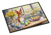 Basenji Decorating Easter Eggs Doormat