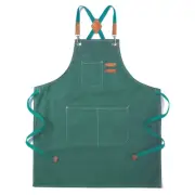 Canvas Cross Back Chef Cotton Aprons for Men Women with Large Pockets (Green)