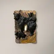 Rustic Bear Family 3D Wildlife Light Switch Plate Mountain Scene Wall Cover