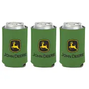 3PK John Deere Can Cooler/Stubbie Holder Two Sided Logo 12oz/375ml Green/Yellow