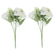 2Pcs 5 Branch Artificial Silk Peony Hydrangea Fake Flowers with Stem, White