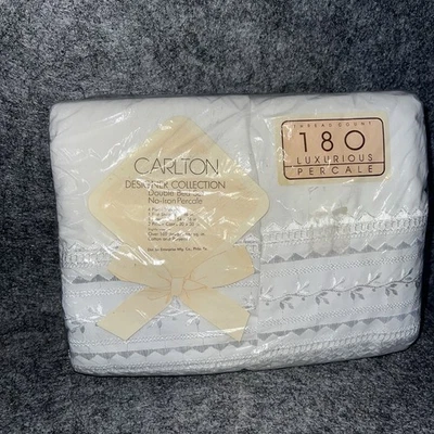 Vintage Carlton Percale Double Bed White Sheet Set 180 Thread Count