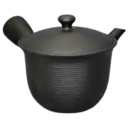 Teapot Kyusu Tokoname - AKIRA - Black - 350 ml cc - Ceramic Mesh - Striped
