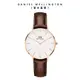 Daniel Wellington 手錶 Petite Bristol 32mm深棕色真皮皮革錶-白錶盤-玫瑰金框(DW00100171)