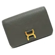 Auth Chloe Mercy Tri-Fold Wallet Grain Calf Leather Elephant Grey Matte Gold