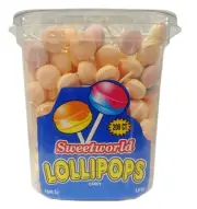 903537 1.6kg TUB OF SWEETWORLD RETRO SHERBERT LOLLY LOLLIPOPS APPROX 200 PIECES