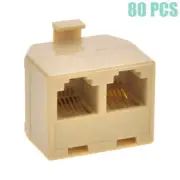 80x RJ12 6P6C 1 Male to 2 Female Telephone Phone Line T Splitter Adapter Beige