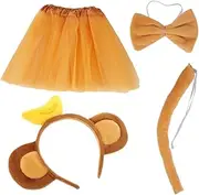 Vaguelly 1 Set Monkey Ears Headband with Banana Bowtie Tutu Skirt Cute Animal Costume for Parties Role Play Halloween Photography Props Lightweight Comfortable