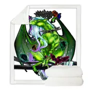 Fantasy Art Green Dragon and Crows Throw Blanket
