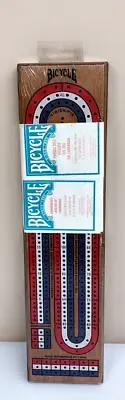 New! Bicycle Cribbage Board Game - Wooden 3-Track Color Coded