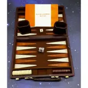 Vintage Backgammon Game Stripe Leatherette Set Briefcase Folding Travel Case