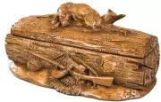 Box Resting Hunting Dog Hinged Lid Light Brown Carved Hand-Cast Resin OK Casting