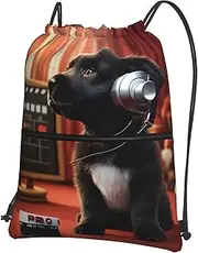EdWal Puppies Dog Print Drawstring Backpack Gym Bags Sports Bags With Zipper Pocket For Travel Swimming Beach, Black, One Size
