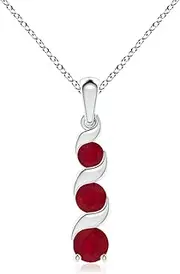 [Angara] Natural Channel-Set Round Ruby Three Stone Journey Pendant Necklace in Sterling Silver/14ct Solid Gold for Women | July Birthstone Jewellery for Her
