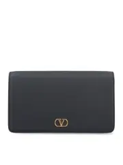 VALENTINO GARAVANI Vlogo Signature Black Leather Chain Wallet New