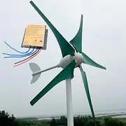 ZHOZHUT 12V / 24V / 48V Wind Turbine 800W / 1000W / 1200W Windmill Generator Suit with Controller and 5 Green Blades, Wind Turbine Generator Power Kit Low Noise High Efficiency for Outdoor,1200w,48V