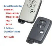 Smart Remote Car Key Fob 3 Buttons for Toyota Camry Crown Mark X Majesta 312MHz