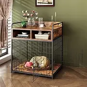 Saudism Small Dog Crate Furniture, Puppy Dog Kennel Indoor, Wood Dog Cage Table with Drawers Storage, Heavy Duty Dog Crate, Jaula Para Perros, Sturdy Metal, 27.6" L×20.5" W×31.9" H
