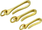 [Hotop] 3 Pack Solid Brass U Hook Key Loop Pocket Clip with Ring, Brass Belt Keyring U Hook FOB Clip Biker, Fish Hook Keychain for Men Women