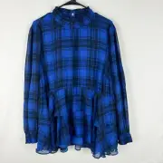 Torrid Blouse Women's 2X Blue Crinkle Chiffon Smock Neck Ruffle Tierred Top