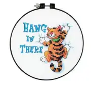 DIY Dimensions Hang in There Orange Cat Funny Stamped Cross Stitch Hoop Kit