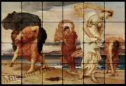 24x16 Leighton By the Sea Tumbled Marble Tile Mural Bathroom Ideas