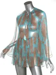 ZIMMERMANN Realm Metallic-Trimmed Paisley Silk-Chiffon Top Blouse US2-4 NEW $530