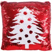 LVD Sequin Tree Pillow Cushion Home/Living Room Christmas Decor 40x40cm Red
