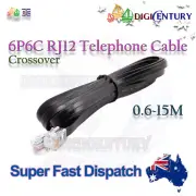 RJ12 6P6C Crossover Reverse Flat Cable -Telecom Modem Device Links Black 0.6~15m