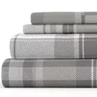 Premium 4 Piece Light Gray Plaid Flannel Full Sheet Set