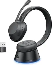Wireless Headset with Mic for Work, Bluetooth Headset with Microphone (Noise Cancellation), Wireless Headset with USB Dongle & Charging Dock for Call Center/Home/Computer/PC/Laptop/Teams/Zoom