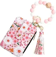 [Generic] Flower Wallet Purse - Keychain Wristlet Wallet | Small Faux Leather Wristlet Wallet Silicone Beads Bracelet ID Bag Purse