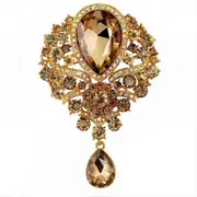 Large Crystal Water-drop Brooches For Women Vintage Fashion Pendant Style Elegant Wedding Pins Party Jewelry Brooch Gold