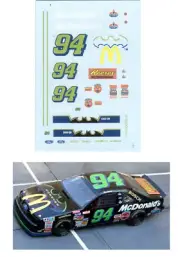 #94 Bill Elliott Thunderbat 1/64 scale decal AFX Tyco Lifelike Autoworld