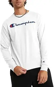 [Champion] Men's Tshirt, Classic Long Sleeve Tshirt Comfortable, Soft T-Shirt for Men Reg. Or Big & Tall, Granite Heather Script (Retired)