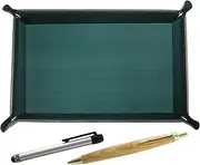 Japanese Moss Green Cowhide Leather Pen Tray Metal Touch Stick Silver and Maple Wood Axis Retro Ballpoint Pen Set TRAMG-ALST-HS47S
