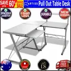 WHITE 3-Piece L-Shape Corner Metal Pull Out Study Work Table Computer Desk