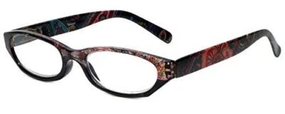 Calabria 4377 Reading Glasses w/Floral Designs & Matching Case in Black +1.75